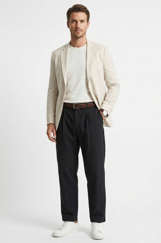 Pantalon ample pour homme en modal à rayures noir