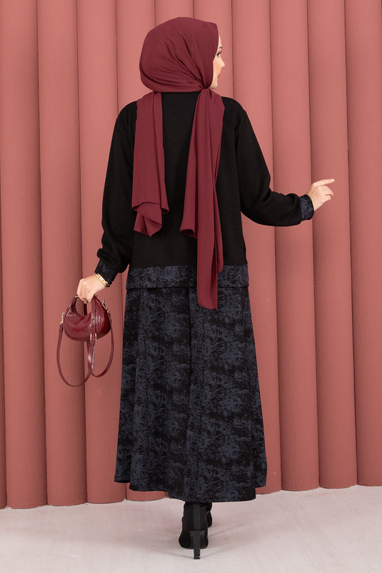 Ensemble jupe hijab à motifs modernes, noir