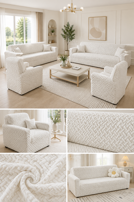 Moderne Fire-Deles Sofa Betræk Sæt Ecru