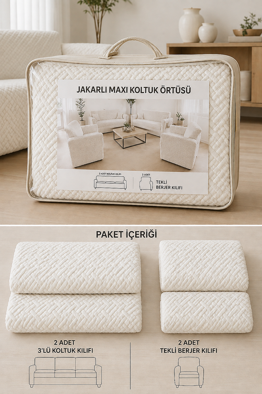 Moderne Fire-Deles Sofa Betræk Sæt Ecru