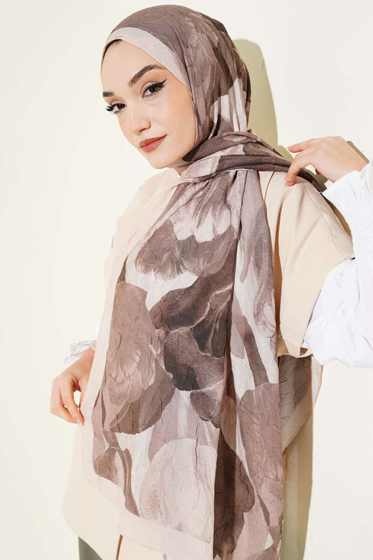 Écharpe en bambou à motif floral moderne beige