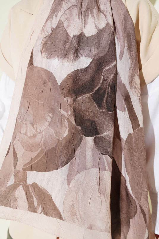 Écharpe en bambou à motif floral moderne beige