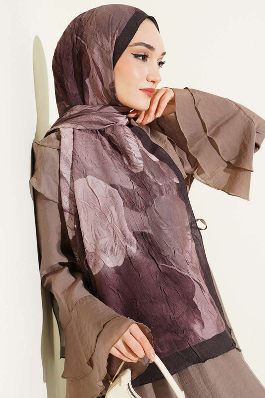 Sciarpa Modern Floral in Bambù Crepe Marrone