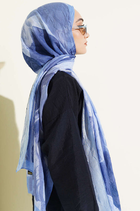 Modern Floral Desen Bambu Kraş Şal Mavi