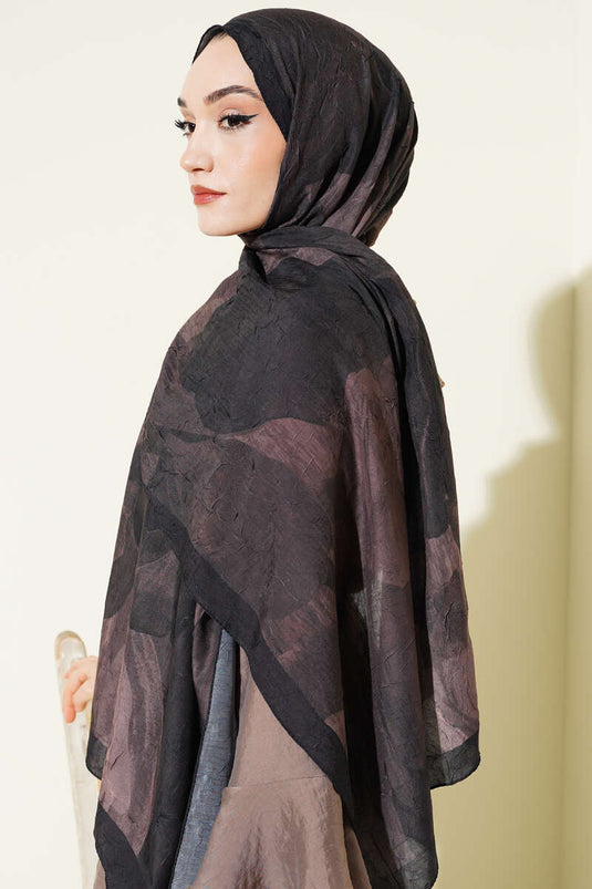 Modern Floral Desen Bambu Kraş Şal Siyah