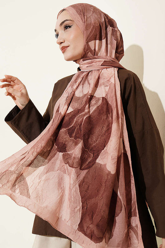 Modern Floral Pattern Bamboo Crinkle Shawl Salmon