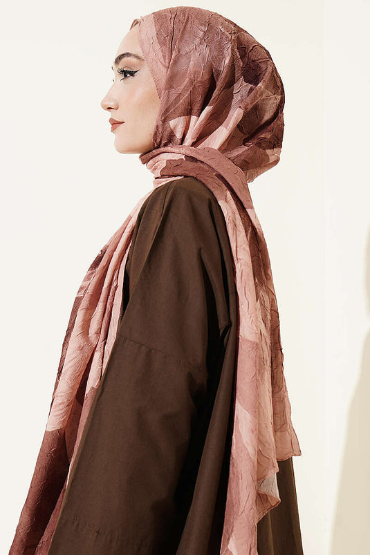 Modern Floral Pattern Bamboo Crinkle Shawl Salmon