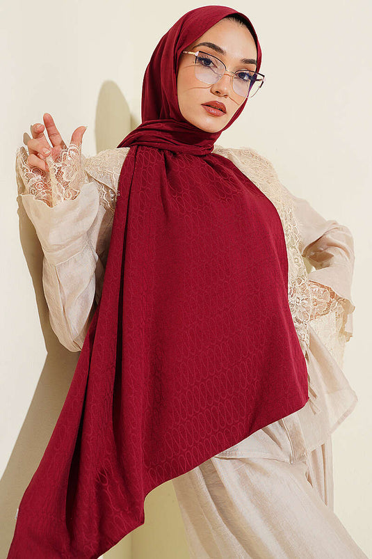 Monogram Desen Pamuk Ayrobin Şal Bordo