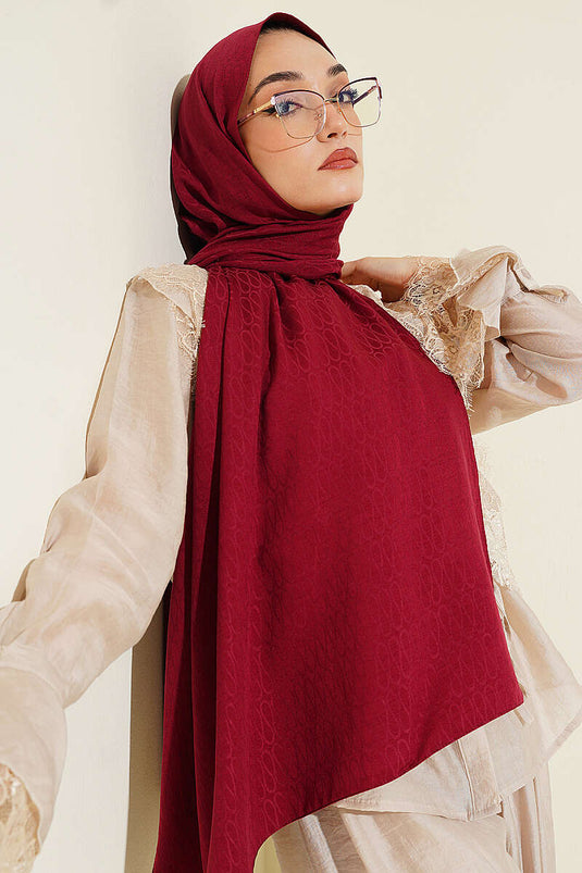 Monogram Desen Pamuk Ayrobin Şal Bordo