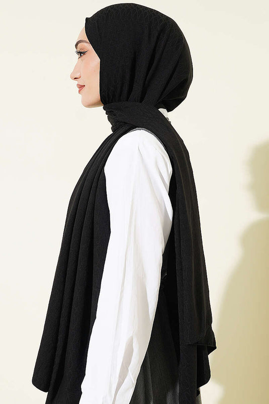 Monogram Desen Pamuk Ayrobin Şal Siyah
