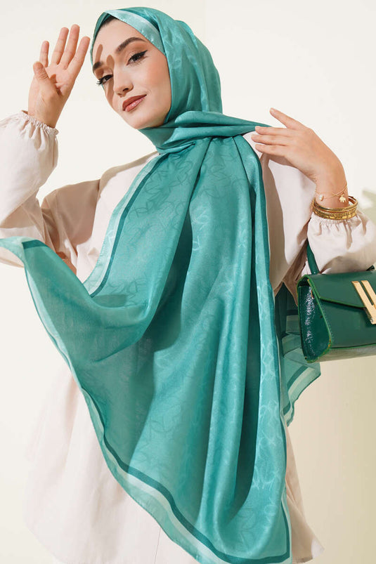 Monogram Desen Şerit Geçişli Şal Yeşil