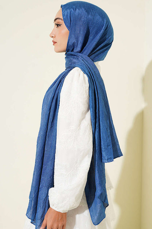 Indigo Monogrammiertes Schal Mit Muster