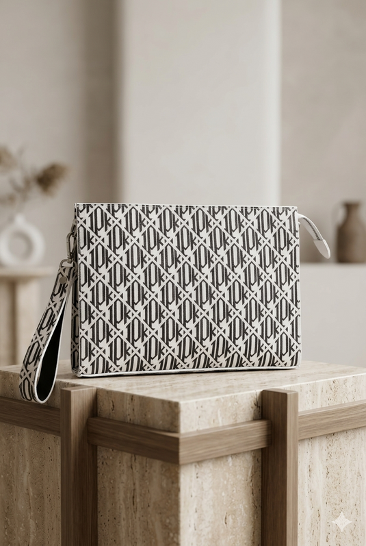 Sac pochette monogramme à motif blanc