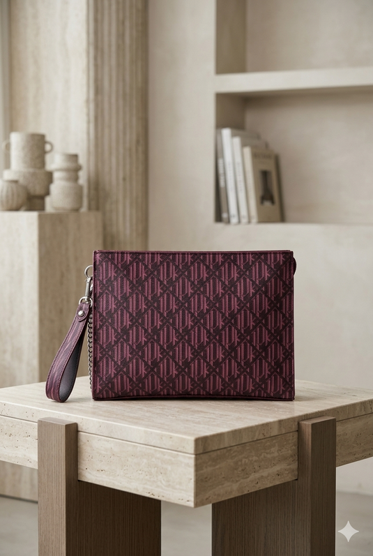 Sac pochette à monogramme bordeaux