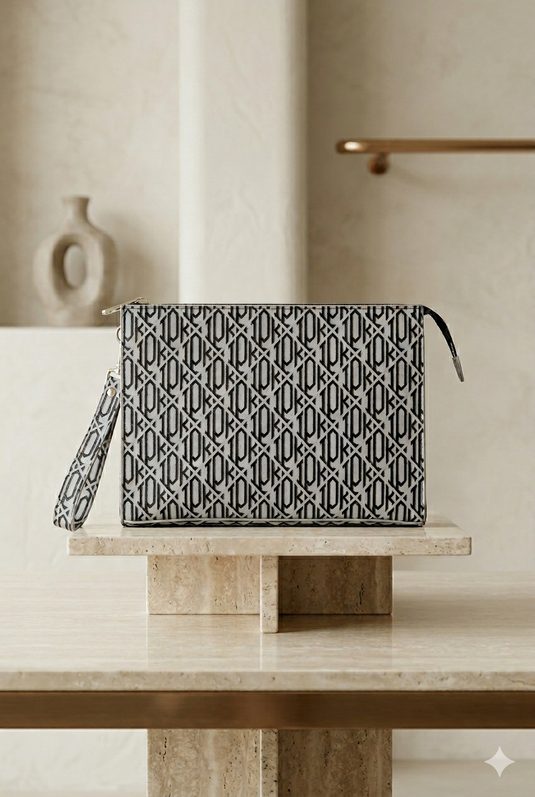 Sac pochette monogramme gris