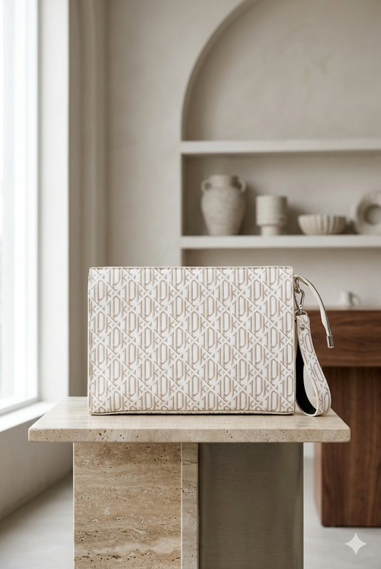 Borsa a portafoglio con monogramma crema
