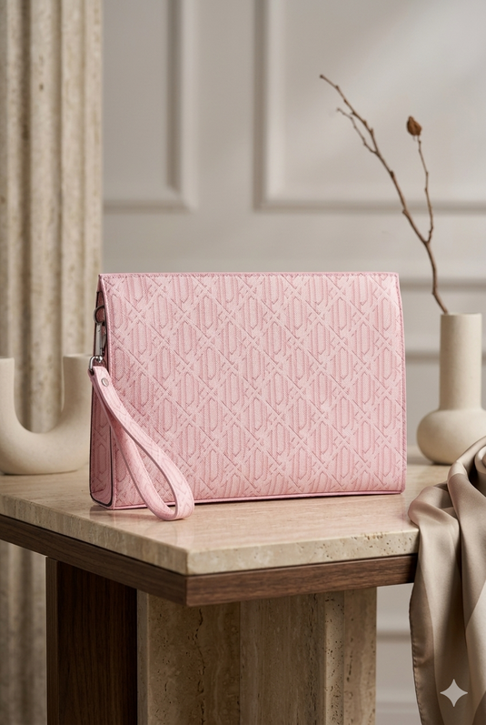 Sac pochette à monogramme rose