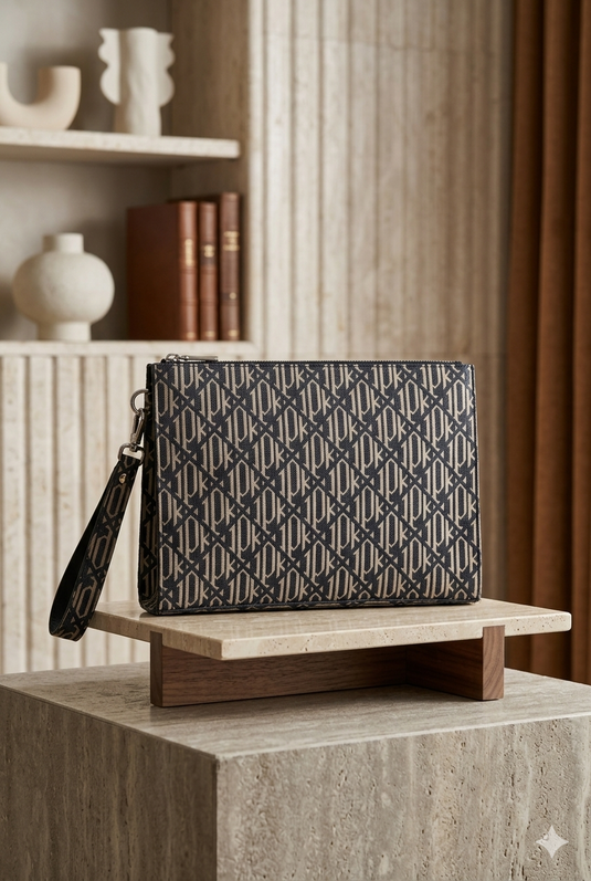 Sac pochette à monogramme noir