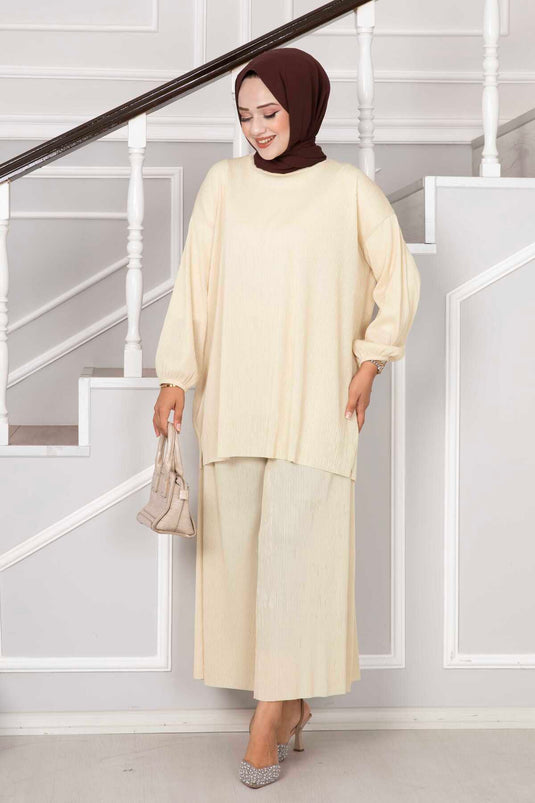 Abito doppio hijab casual girocollo beige