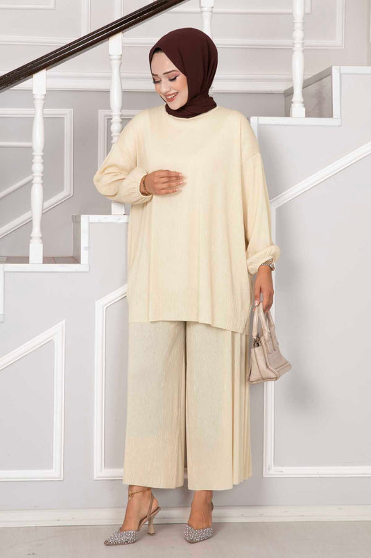 Abito doppio hijab casual girocollo beige