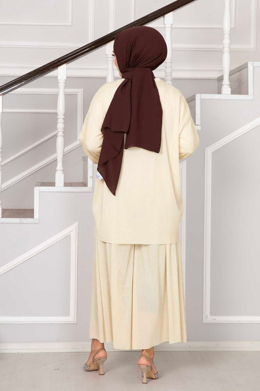 Abito doppio hijab casual girocollo beige