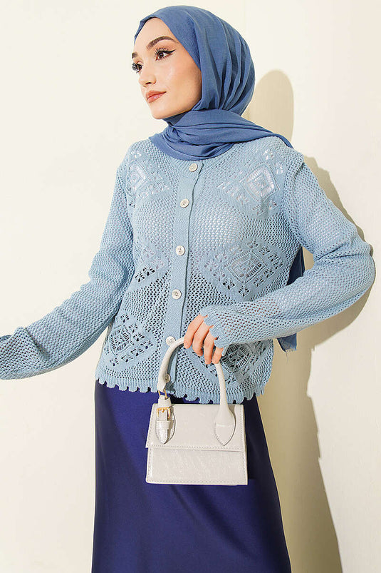 Gilet court ajouré à motif indigo