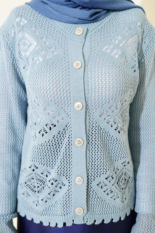 Gilet court ajouré à motif indigo