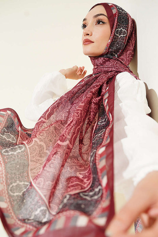 Motif Desenli Soft Şal Bordo