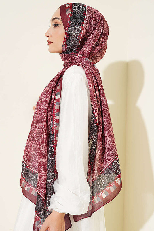 Motif Desenli Soft Şal Bordo