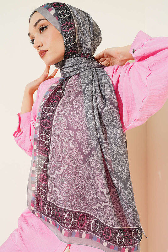 Motif Desenli Soft Şal Gri