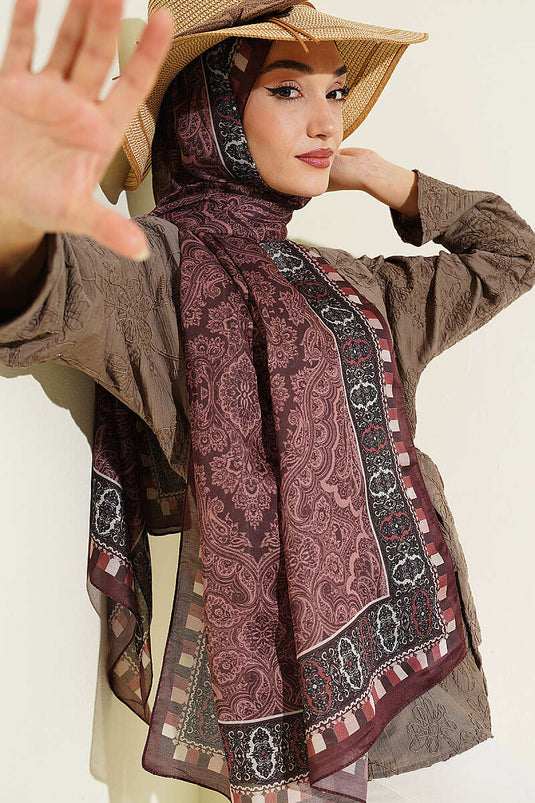 Motif Desenli Soft Şal Kahve