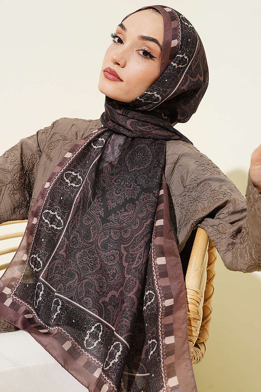 Motif Desenli Soft Şal Vizon