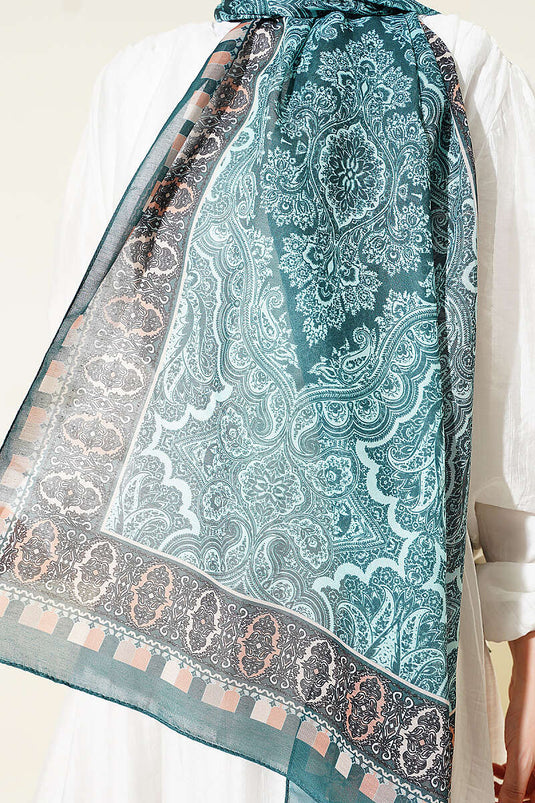 Motif Desenli Soft Şal Zümrüt