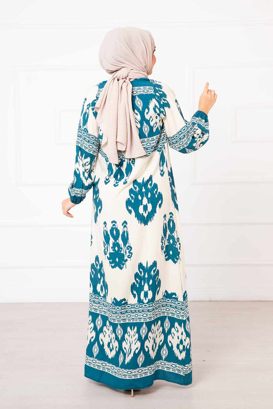 Patterned Viscose Hijab Dress Petrol