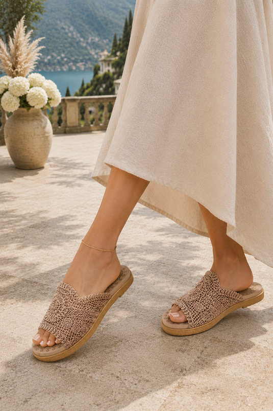 Sandales En Paille À Motifs Vison