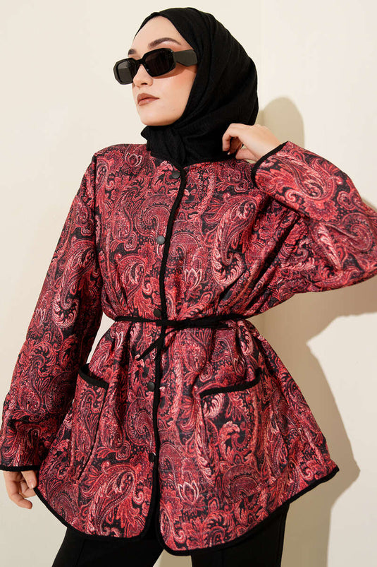 Veste à boutons-pression à motifs, bordeaux