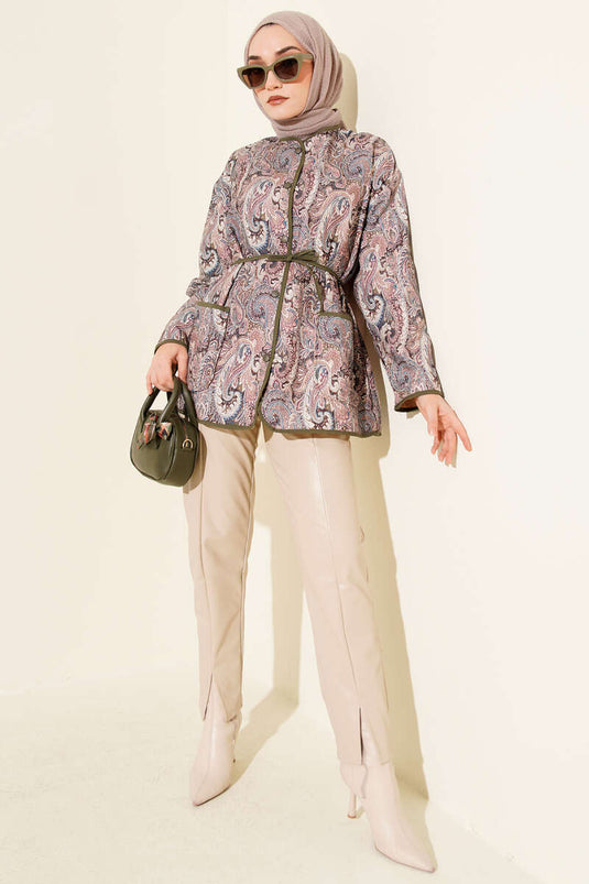 Veste kaki à boutons-pression à motifs