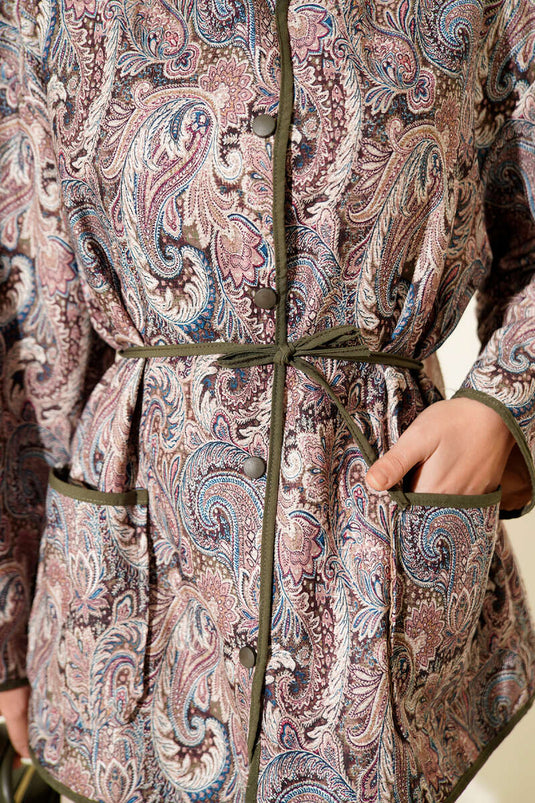 Veste kaki à boutons-pression à motifs