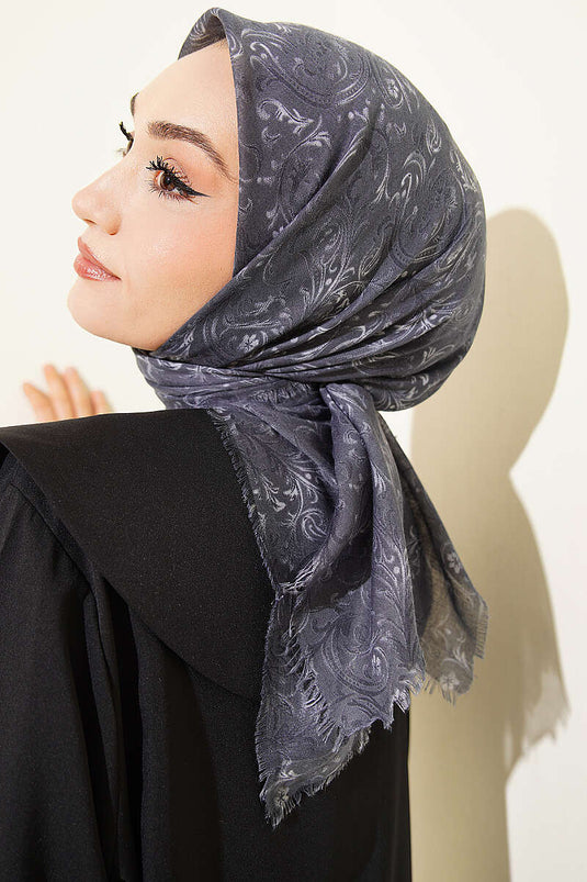 Motifli Flamu Cotton Eşarp Füme