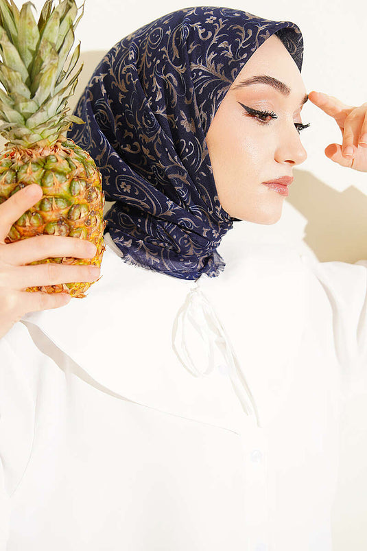 Motivierter Flamu Baumwoll-Hijab in Marineblau