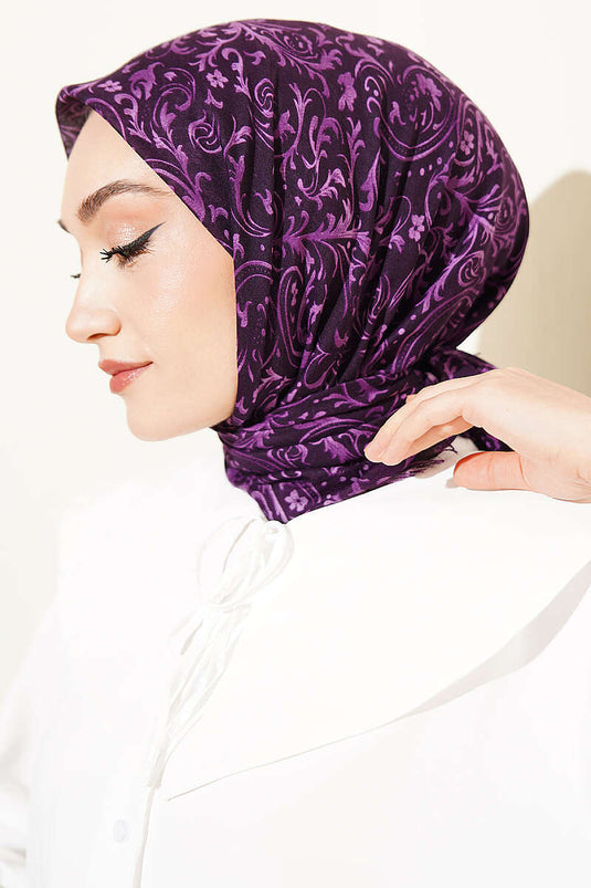 Patterned Flamu Cotton Scarf Plum
