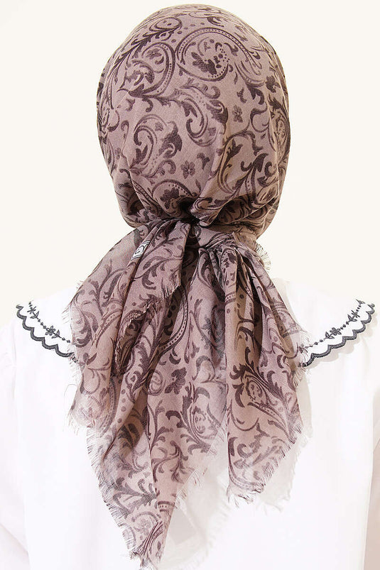 Motifli Flamu Cotton Eşarp Vizon