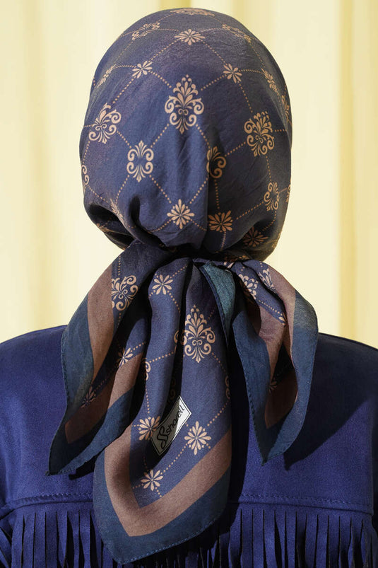 Écharpe en modal à motifs, bleu marine