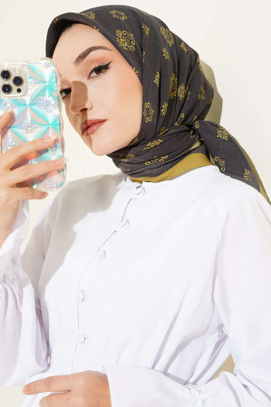 Gemusterter Modal-Schal, Schwarz/Grün