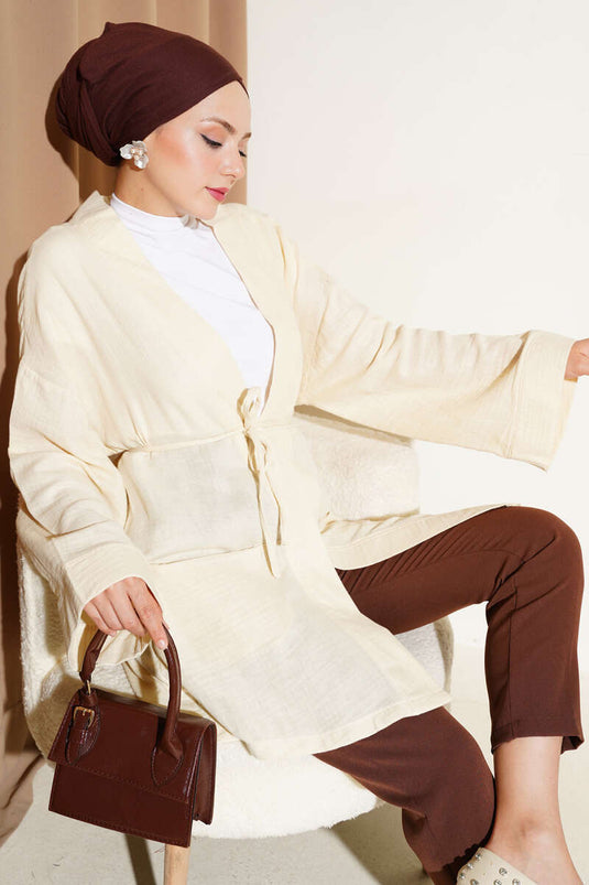 Muslin Waist-Tied Kimono Cream