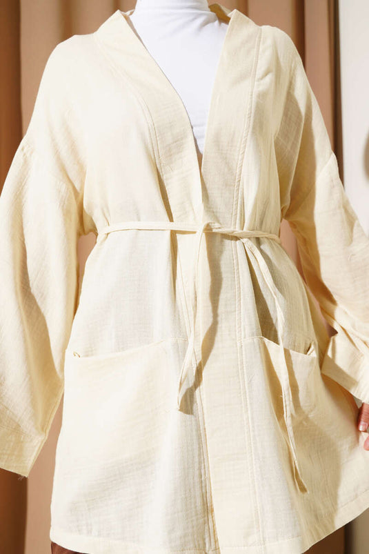 Muslin Waist-Tied Kimono Cream