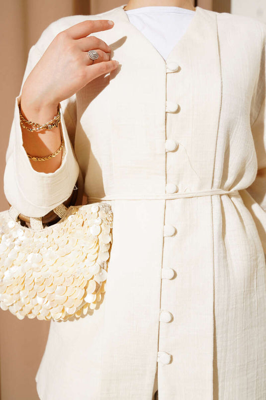 Müslin Düğme Kaplamalı İkili Takım Taş