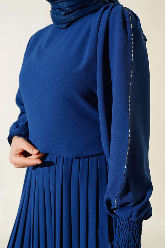 Kol Yanı Taşlı Krep Takım  İndigo