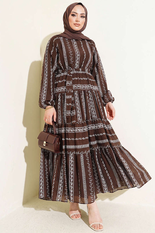 Robe à lacets avec détails brodés marron