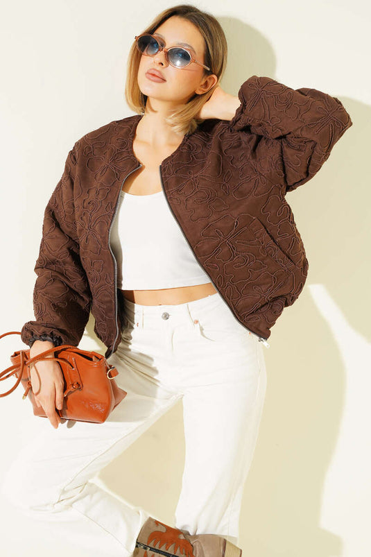 Embroidered Bomber Jacket, Brown